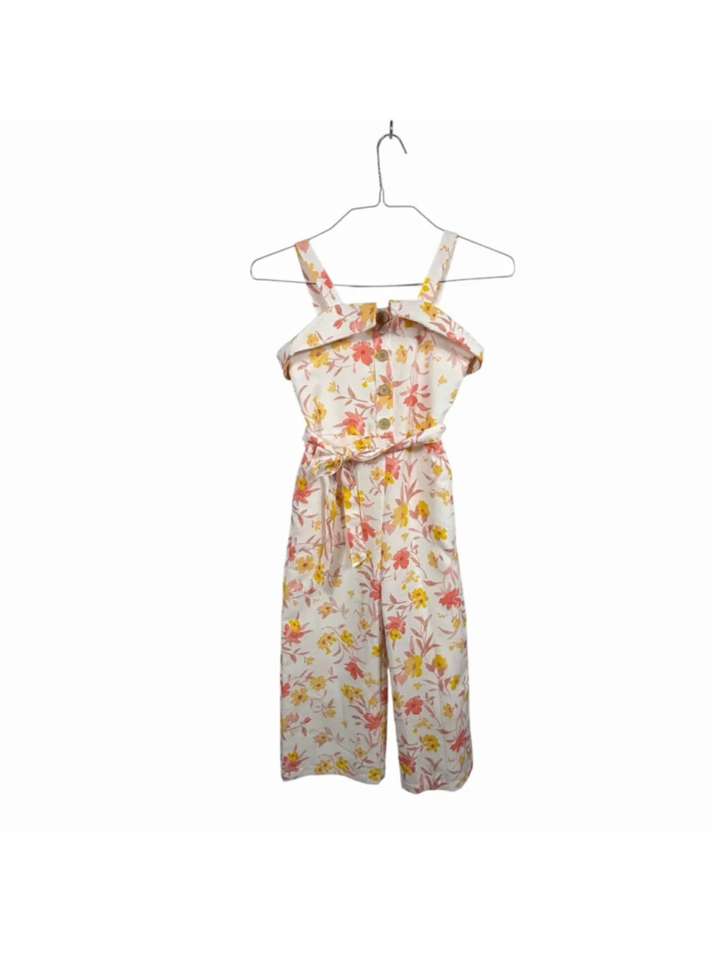 Gb Girls Floral Jumpsuit Yellow Pink Wide Leg Comfy Summer Travel Kids Size 10